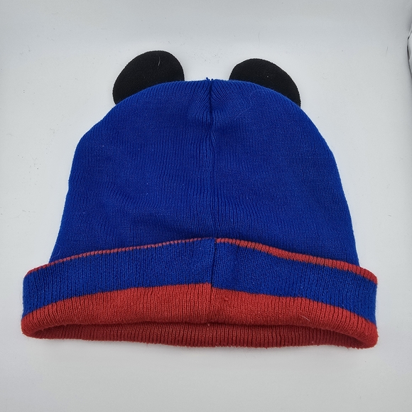 Disney Mickey Mouse Kids Beanie Hat Ears Blue Red Winter Cap - Picture 2 of 4